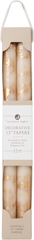 Northern Lights Candles Premium Tapers - 12" 2pk - Cream with Gold - 73308