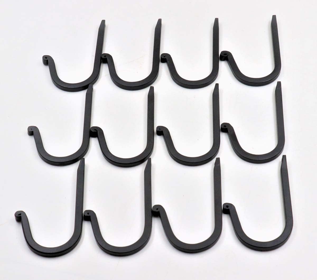 THDC Single Prong Wrought Iron Hooks, Vintage Hand Forged Iron Curved Metal Fasteners – Decorative Colonial Wall Décor, Heavy Duty Wall Hooks, Hangers for Keys, Coats, Robe, Bags, Home, Kitchen (12)