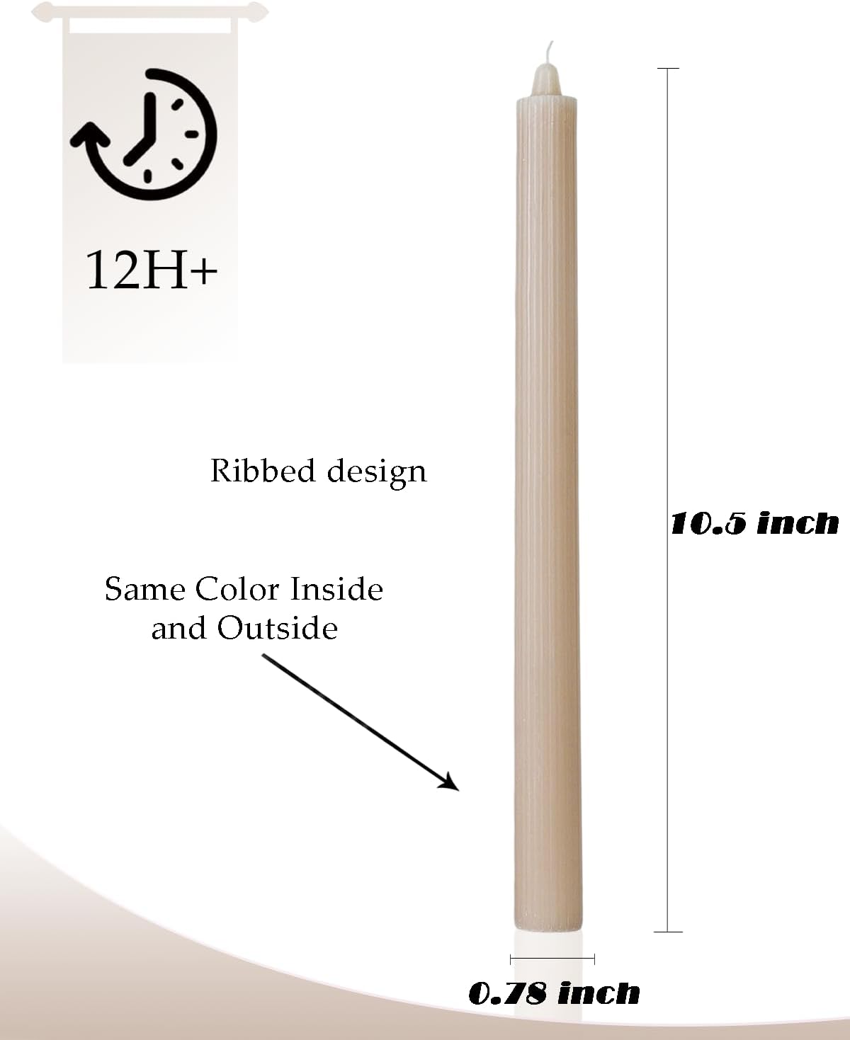 Sahara Beige Taper Candles Ribbed Dripless Tapered Candles Ideal as Dinner Candle Smokeless and Unscented Candle Sticks Long Burning,10.5 inch,Set of 12