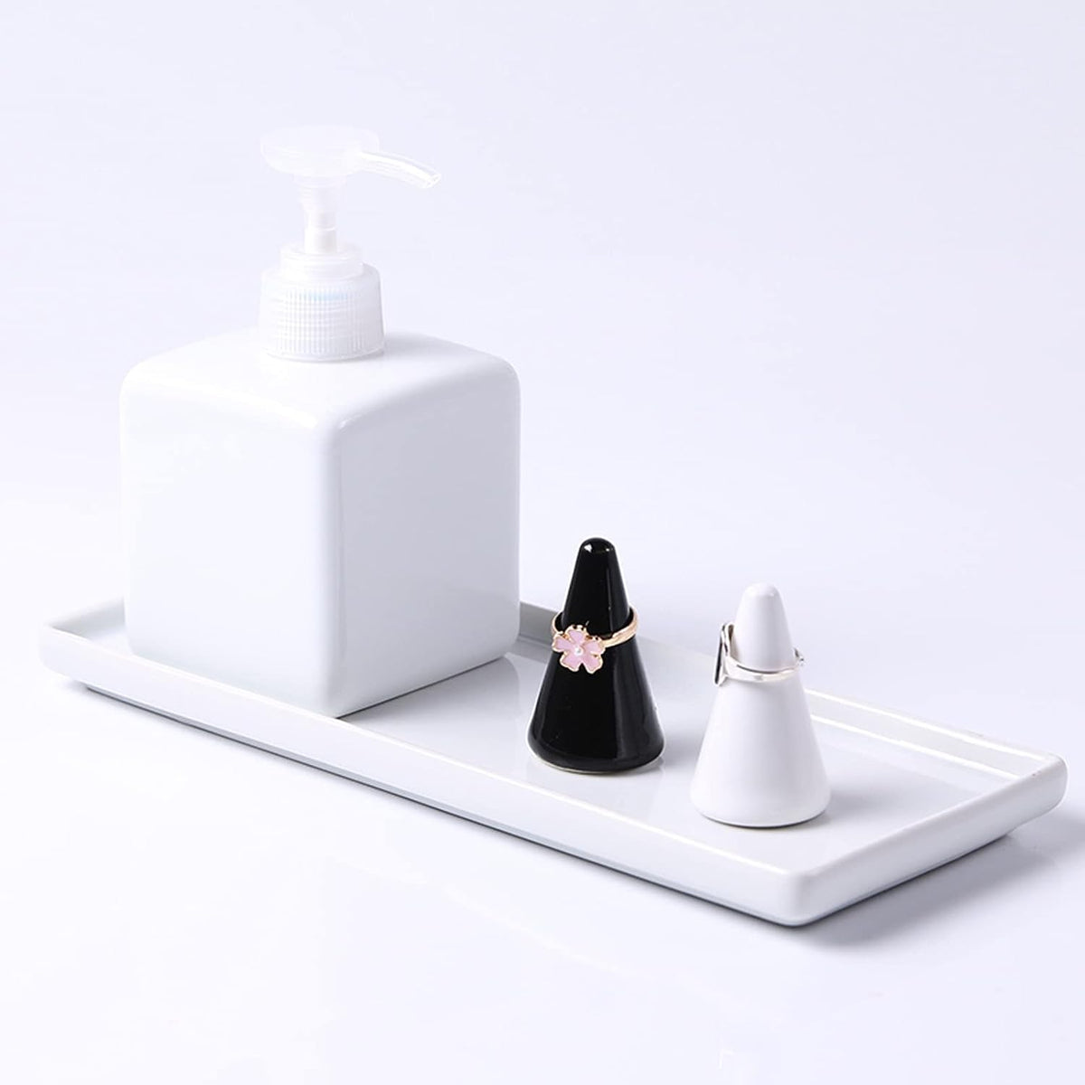 Ceramic Toothbrush Holder for Bathroom Toothbrush Tray for Vanity Countertop Storage Organizer for Holding Toothpaste Dental Floss Picks Makeup Brushes Trays for Household Purposes(Large