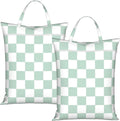 "green and white checkerboard plaid 2-Pack Travel Laundry Bags for Dirty Clothes- Large Waterproof Laundry Tote, Wet & Dry Use, Reusable Foldable Carry Handles for Vacation, Gym & Dorm"