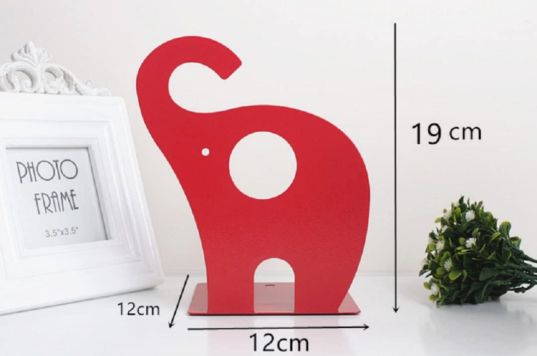 one Pair Cute Cartoon Elephant Nonskid Bookends Art Bookend Metal Bookends (Red)