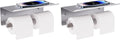 Double Toilet Paper Holder with Shelf, FreshGlow Large Tissue Holder Brushed Nickel, Wall Mount Commercial Toilet Paper Dispenser Phone Shelf Stainless Steel, Tissue Roll for Bathroom (Pack of 2)