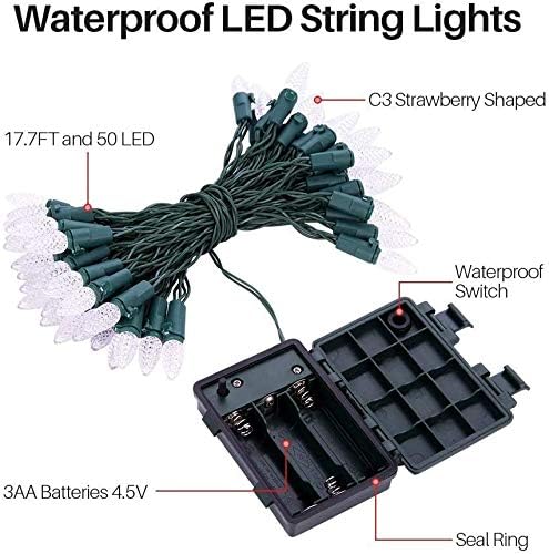 ASENEK 50 LED Christmas Light Strawberry Waterproof Indoor Outdoor C3 Warm White 2 Pack