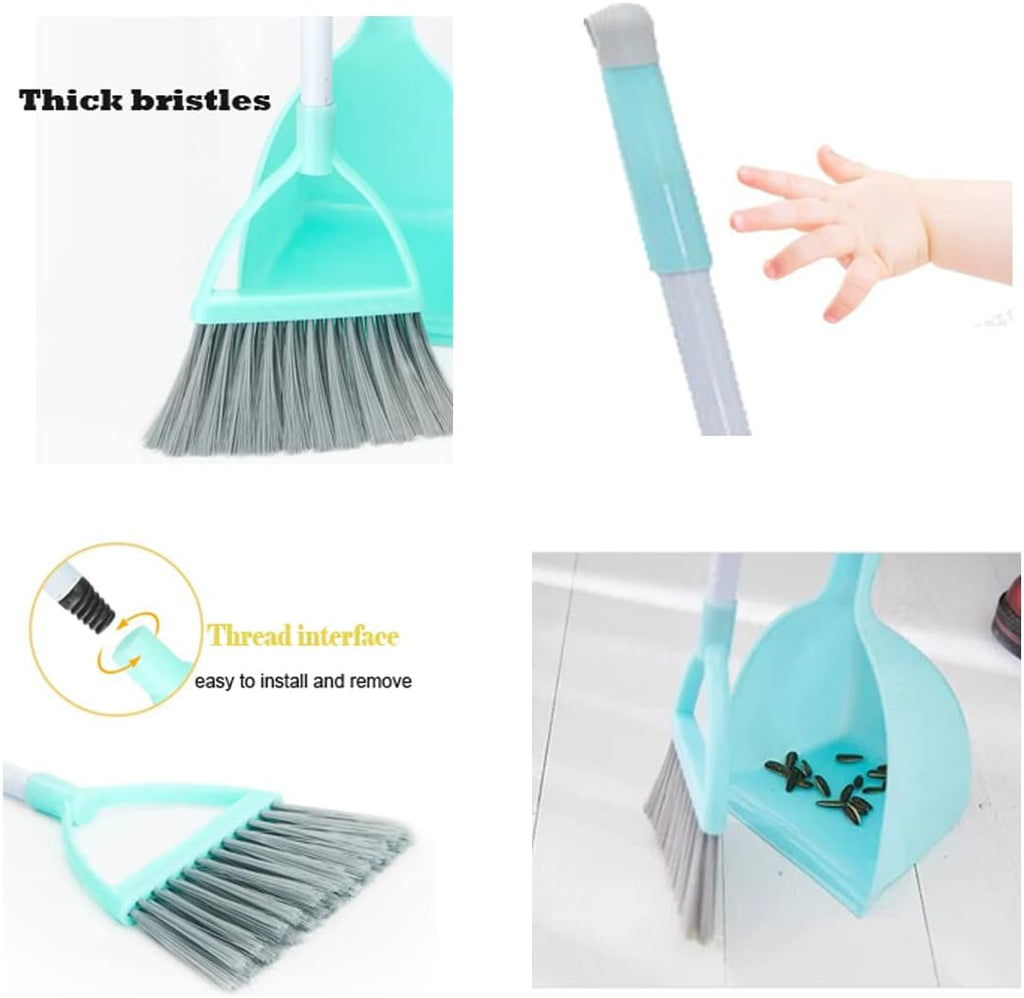 Mini Broom with Dustpan for Kids,Little Housekeeping Helper Set (White+Sky Blue)