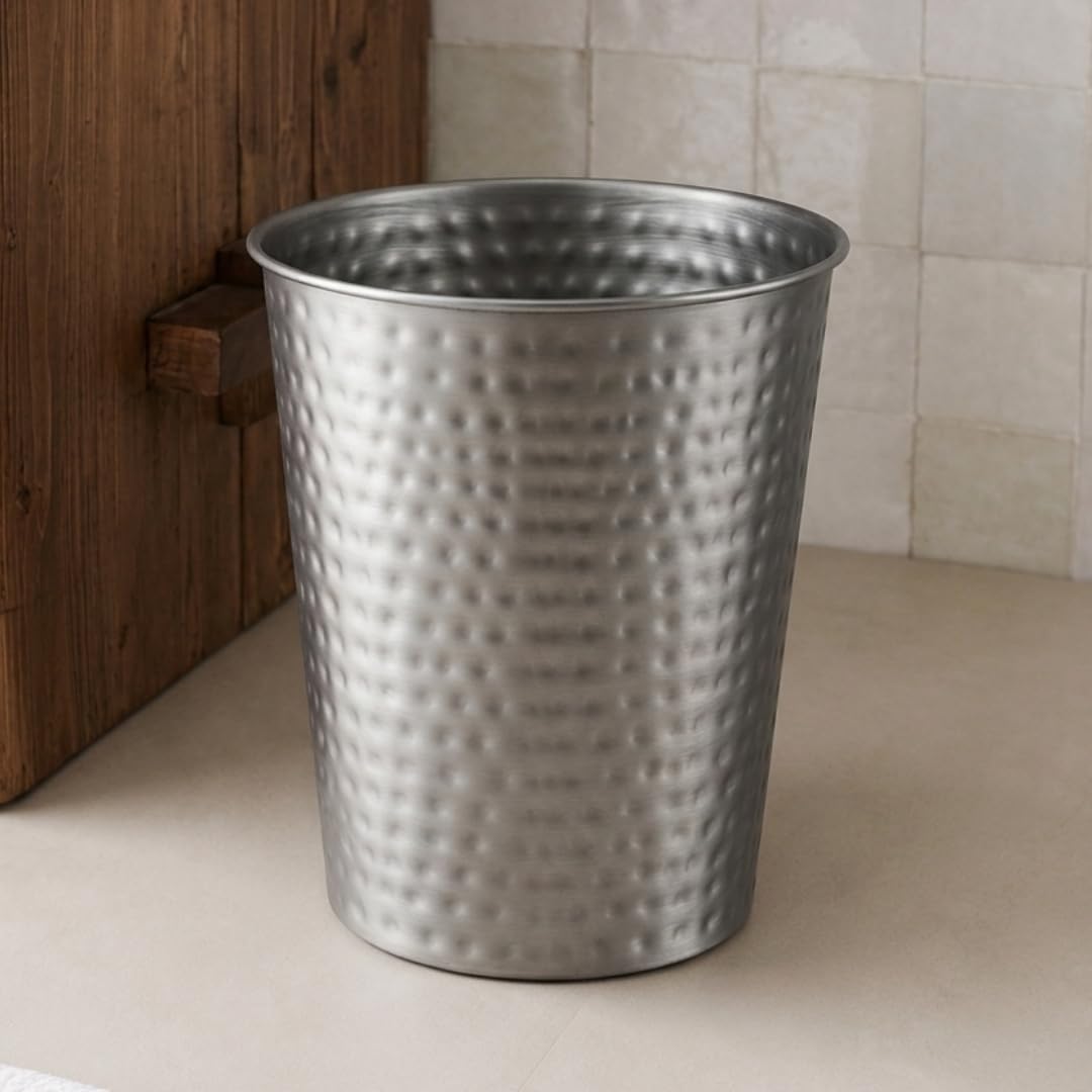 Monarch Abode Metal Bathroom Trash Can – Waste Basket for Bedroom, Office Desk, & Dorm, Hand Hammered, Durable Decorative Pewter Small Trash Can Bathroom Garbage Bin Wastebasket