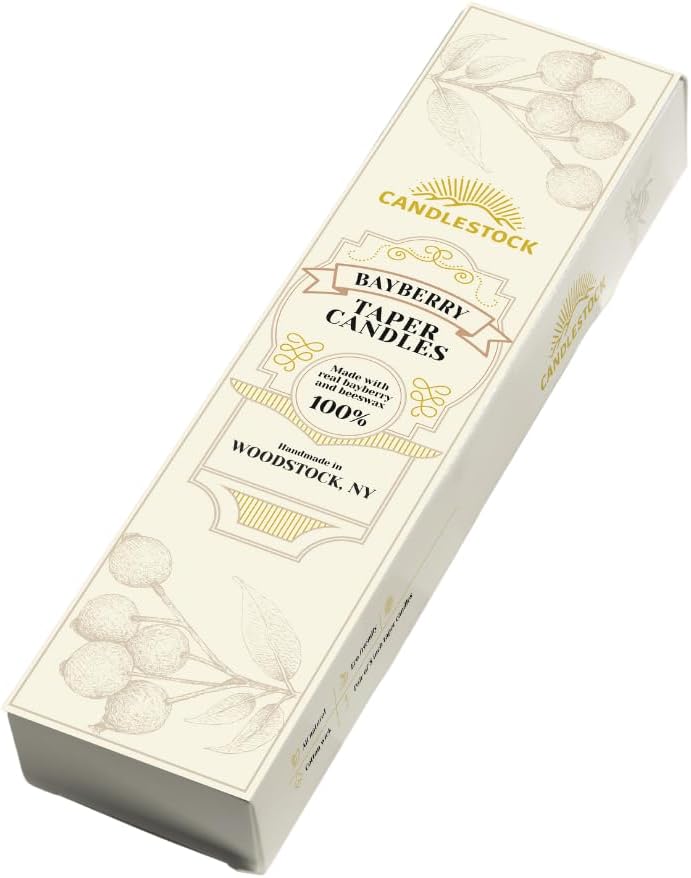 Candlestock Real Bayberry Taper Candle Pair 8 inch - Pure Bayberry and Pure 100% USA Beeswax Blend - Dripless Taper Candle Pair