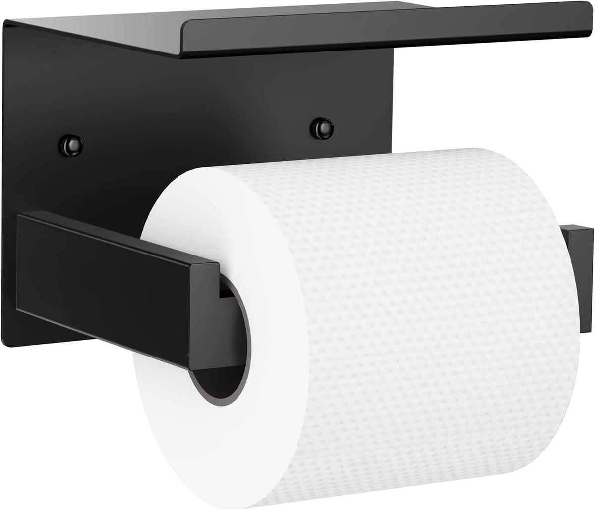 Auxmir Toilet Paper Holder with Shelf, Self Adhesive or Screw Mount, Black