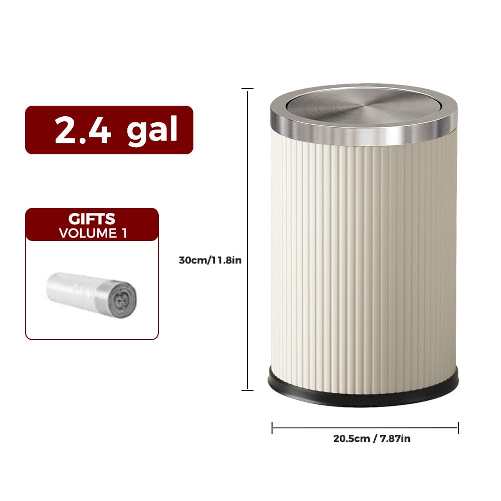 9L/2.4Gal Small Bathroom Trash Can with Swing Lid