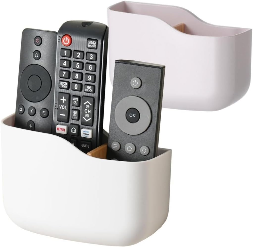 LINFIDITE 2 Pack TV Remote Holder Wall Mount Remote Control Holder for Bed Universal Bedside Wall Remote Holder Caddy Organizer Hole-Free Remote Control Holder (For 2 Or 3 Remote Controls–White