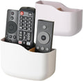 LINFIDITE 2 Pack TV Remote Holder Wall Mount Remote Control Holder for Bed Universal Bedside Wall Remote Holder Caddy Organizer Hole-Free Remote Control Holder (For 2 Or 3 Remote Controls–White