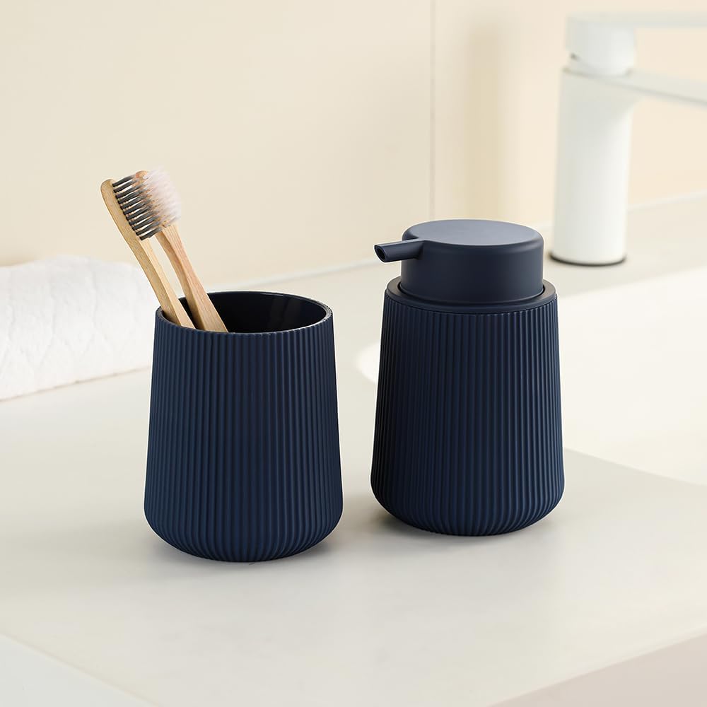 YAUKPH Navy Blue Striped Toothbrush Holder
