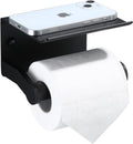 Toilet Paper Holder with Phone Shelf, Self Adhesive Aluminum Tissue Roll Dispenser for Mega Roll, Wall Mounted Toilet Paper Roll Holder for Bathroom, Matte Black