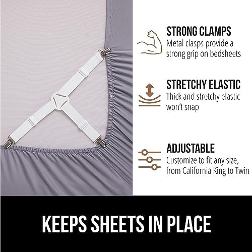Gorilla Grip Original Mattress Slide Stopper and Gripper and Nonslip Bed Sheet Straps 4 Pack, Mattress Gripper Size Queen, Easy Trim, Sheet Straps in White, Easy Install, 2 Item Bundle