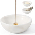Koville Natural Marble Incense Holder, Incense Holder for Sticks with 9 Holes, Handmade Incense Burner Ash Catcher for Meditation Yoga SPA, Balsam Fir/Palo Santo/Sage/Cone (White)