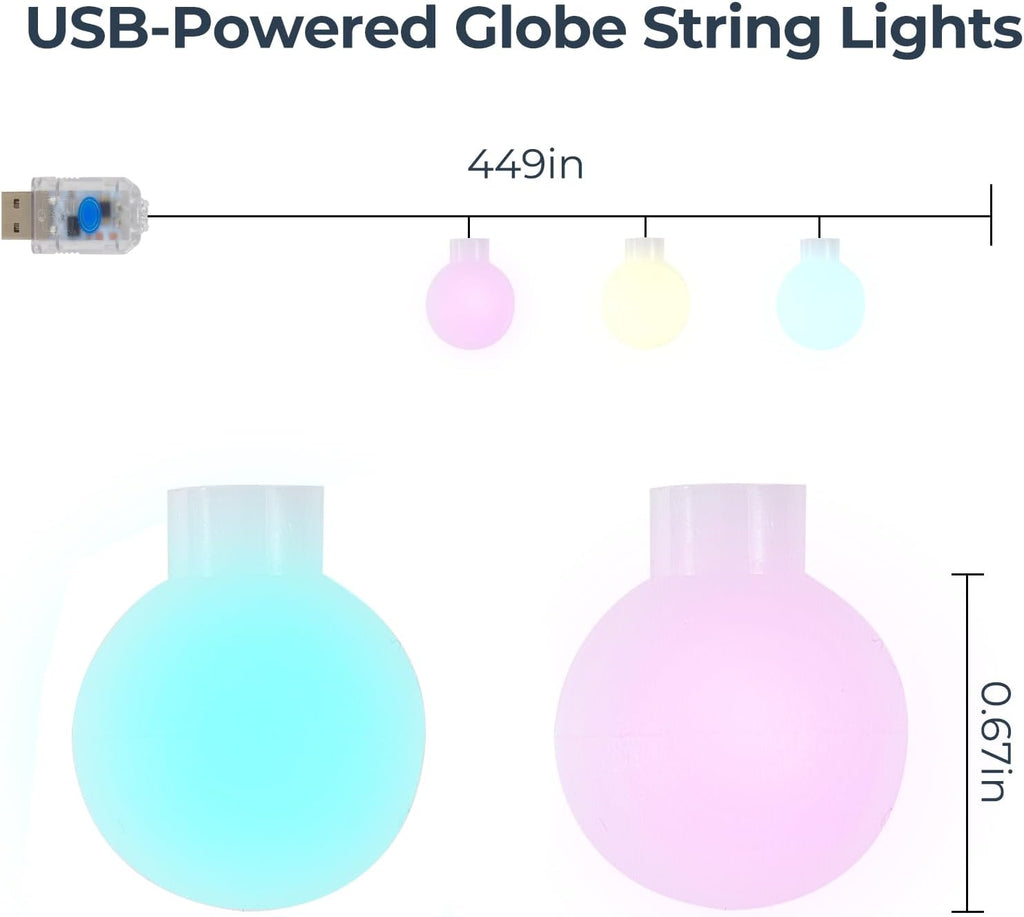 Easter String Lights Plug in, 37.4FT 100 LED Frosted Globe Lights with Remote, USB 8 Mode Decorative Lights for Bedroom, Classroom, Party, Spring Decor