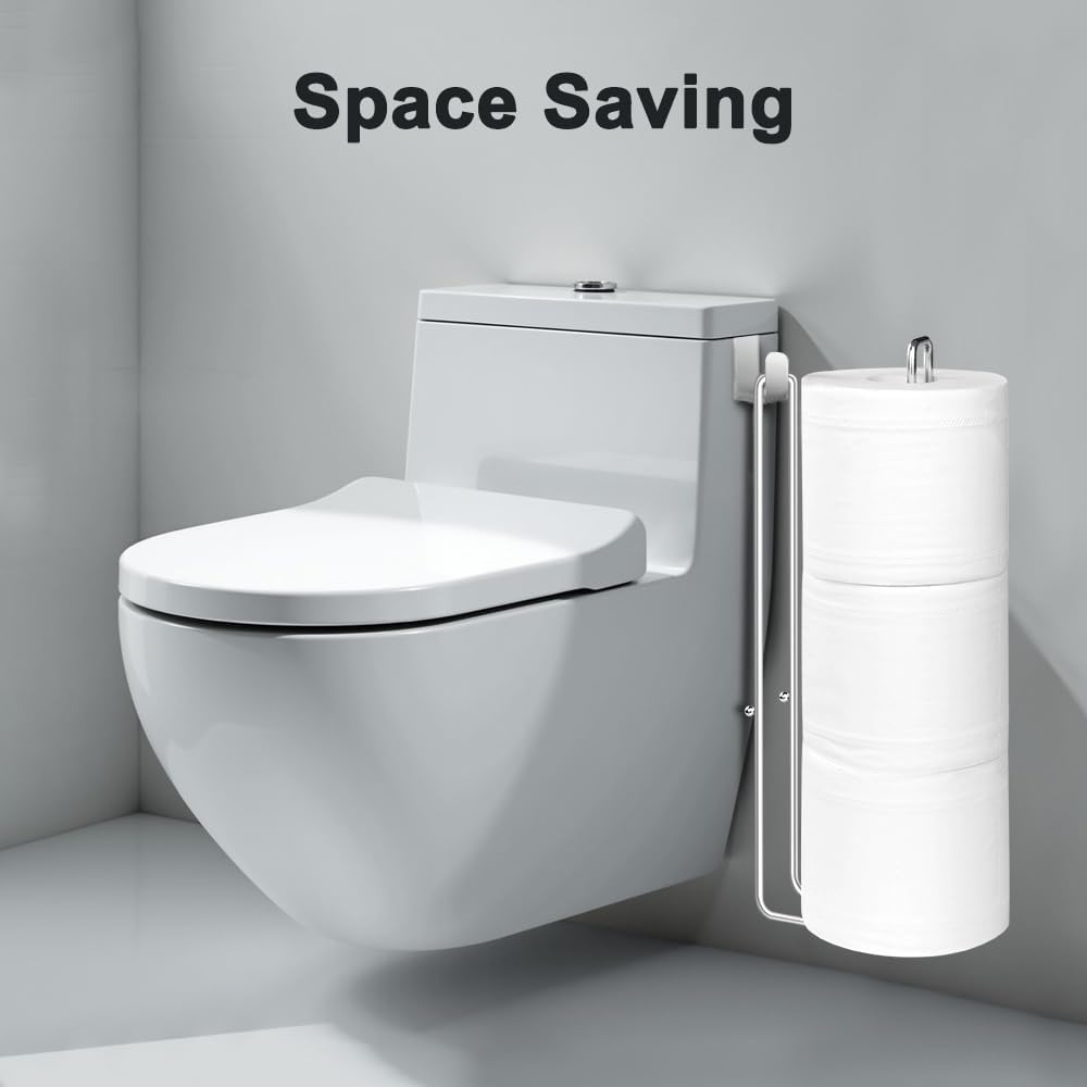 Silver Extra Toilet Paper Storage for 3 Roll Tissue Over The Tank Toilet Paper Roll Holder Stainless Steel Adhesive Hanging Toilets Tissue Holder Wall Mounted for Bathroom RV Camper(2 Pack)