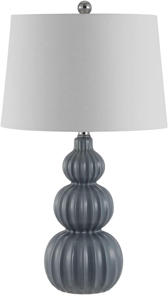 Safavieh Lighting Collection Corina Grey Triple Gourd Ceramic 26-inch Bedroom Living Room Home Office Desk Nightstand Table Lamp (LED Bulb Included)