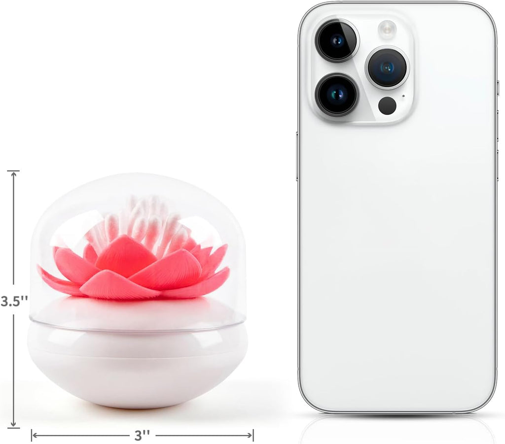 Bloss Lotus Cotton Swab Holder, Qtip Dispenser, Toothpicks Organizer-Pink