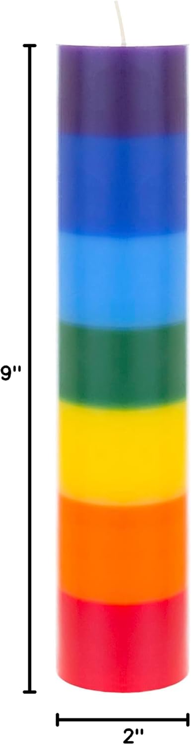 Mega Candles 1 pc Unscented Multi Color Solid Pillar Chakra Candles, Hand Poured Premium Wax Candle 2 Inch x 9 Inch, 100% Cotton Wick, Positive Healing Energy, Meditation, Relaxation, Reiki, Yoga