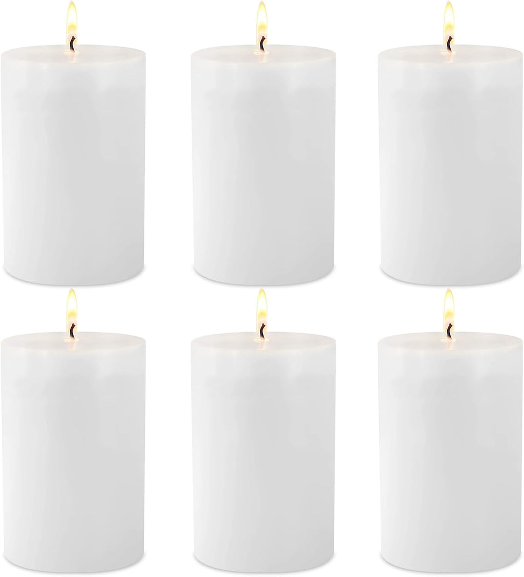 2.75“ x 4” Hand Poured Unscented Candles, Dripless Pillar Candles Set of 6, Long Burning, Clean and Neat, Burn Time Approx. 90 Hours, Rustic, Weddings, Dinner Parties, Christmas, and Home Décor