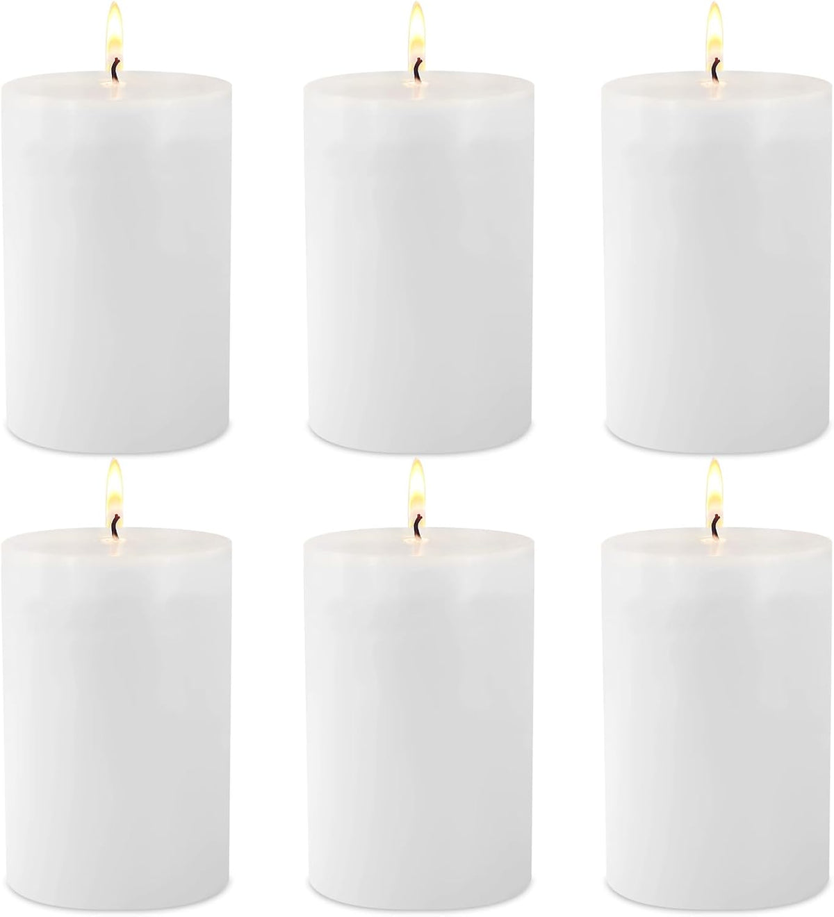 2.75“ x 4” Hand Poured Unscented Candles, Dripless Pillar Candles Set of 6, Long Burning, Clean and Neat, Burn Time Approx. 90 Hours, Rustic, Weddings, Dinner Parties, Christmas, and Home Décor