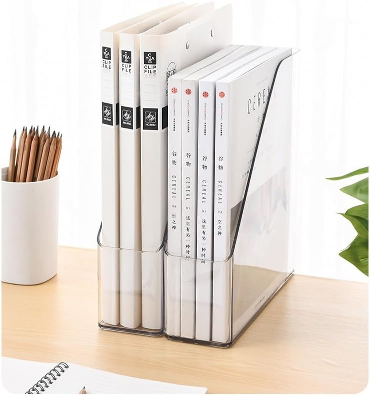 4-Pack Acrylic Vertical Magazine Holder & Book Organizer– Clear Desktop File Storage Rack for Office&Home, Space-Saving Design
