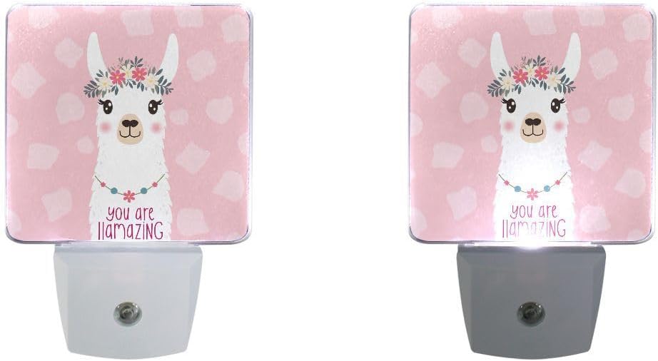2 Pack Plug-in LED Night Light Lamp You are Llama Amazing Printing with Dusk to Dawn Sensor for Bedroom, Bathroom, Hallway, Stairways, 0.5W