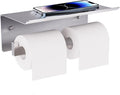 Double Toilet Paper Holder with Shelf, FreshGlow Large Tissue Holder Brushed Nickel, Wall Mount Commercial Toilet Paper Dispenser Phone Shelf Stainless Steel, Tissue Roll for Bathroom
