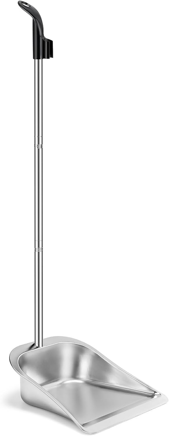 Dust Pans with Long Handle - 35”Heavy Duty Metal Upright Stand Up Dustpan