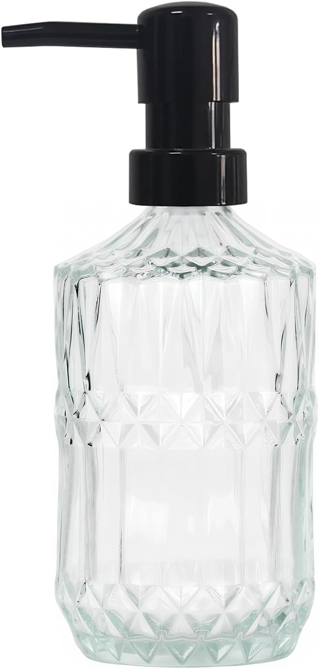YYTSGG Clear Glass Soap Dispenser with Black Pump, 15oz