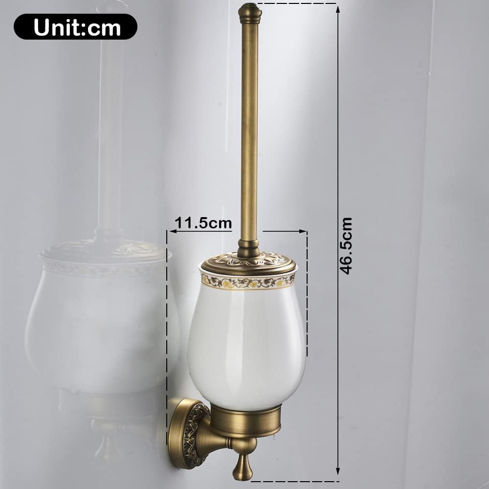Leyden Antique Brass Toilet Brush Holder, Retro Toilet Brush Organizer with Ceramic Cup