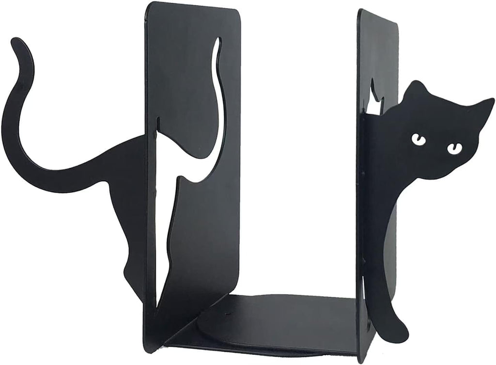 Cat Bookends, Unique Black Decorative Cat Bookends, Heavy Duty Book Holder, Ideal Cat Desk Accessories for Home and Office Decor