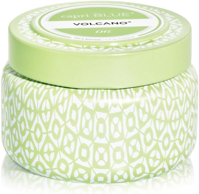 Capri Blue Volcano Scented Candles - Printed Travel Tin - Blended Soy Candles for Home Scented with Tropical Fruits & Sugared Citrus - Spring Home Decor (Iced Matcha Green Color, 8.5 oz)
