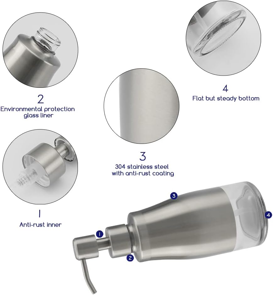 Gaussra Kitchen Soap Dispenser with Silicone Tray & Stickers 11 OZ / 320 ML