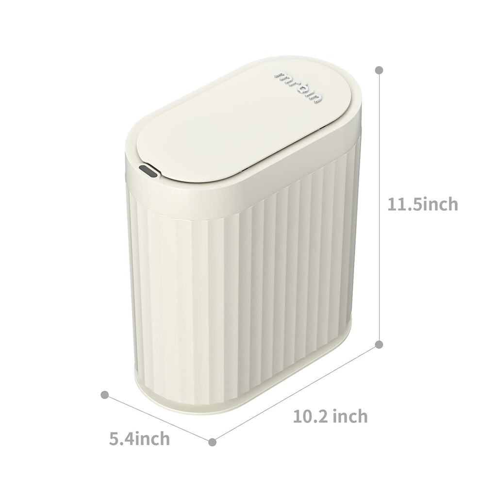 MRBIN Automatic Small Bathroom Trash Can with Lid, Bathroom Garbage Can 2 Gal Motion Sensor Trash Can, Slim Touchless Electric Waste Basket, Cream White
