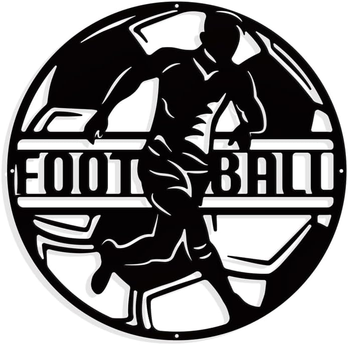 NBEADS Soccer Theme Metal Wall Art Decor, Flat Round Matte Black Wall Hanging Decor Silhouette Wall Art for Home Bedroom Living Room Garden Hotel Office Wall Decoration, 10.7 Inch
