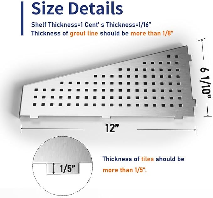 Corner Shower Shelf 12" Brushed, 304 Stainless Steel