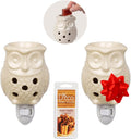 Owl Plug-in Fragrance Wax Melt Warmers (2Pk)- Electric Scented Candle Tart Warmer w 4 Cinnamon Cubes- Halogen Bulb Melts Wax & Fills Room w Fresh Scents & Night Light Glow- Holiday Xmas Must Have Gift