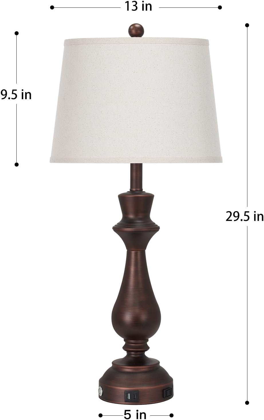 Vintage Table Lamp for Living Room,30" Tall Bedside Lamp with USB Charging Port,3-Way Dimmable Touch Nightstand Lamp for Bedroom Desk Side Table Office,Brown-1P
