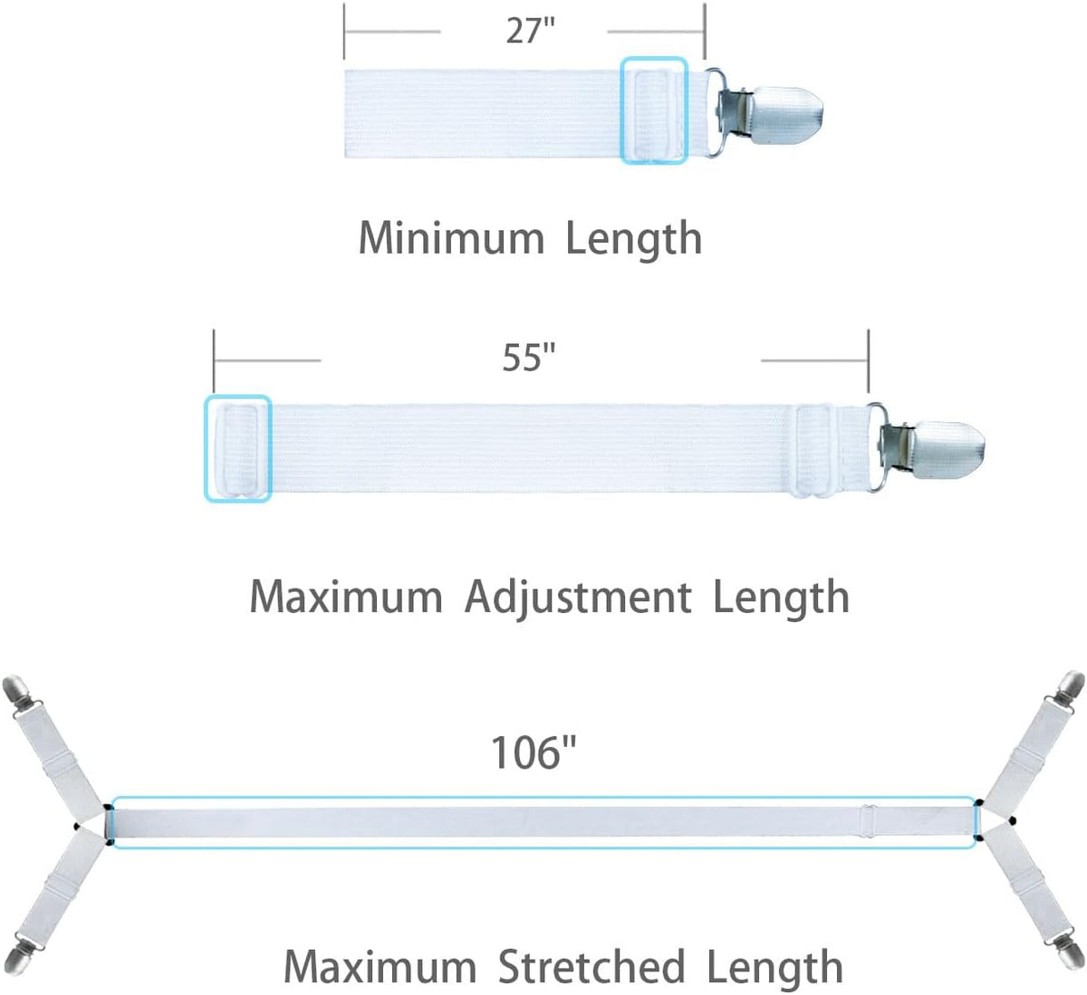 Pack of 2 Bed Sheet Straps, Fitted Sheet Holders for Corners