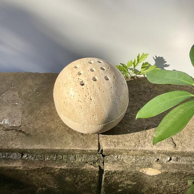 Handmade Travertine Stone Incense Resin Burner Holder – Natural Stone Incense Burner with Brass Insert for Home Decor & Relaxation