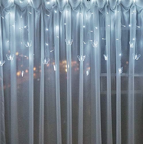 Butterfly Curtain Fairy Lights USB Plug in, 8 Modes 96 LED 11.5FT Firefly Window Twinkle Timer String Lights with Remote for Bedroom Patio Christmas Wedding Party Decoration (Pure White)