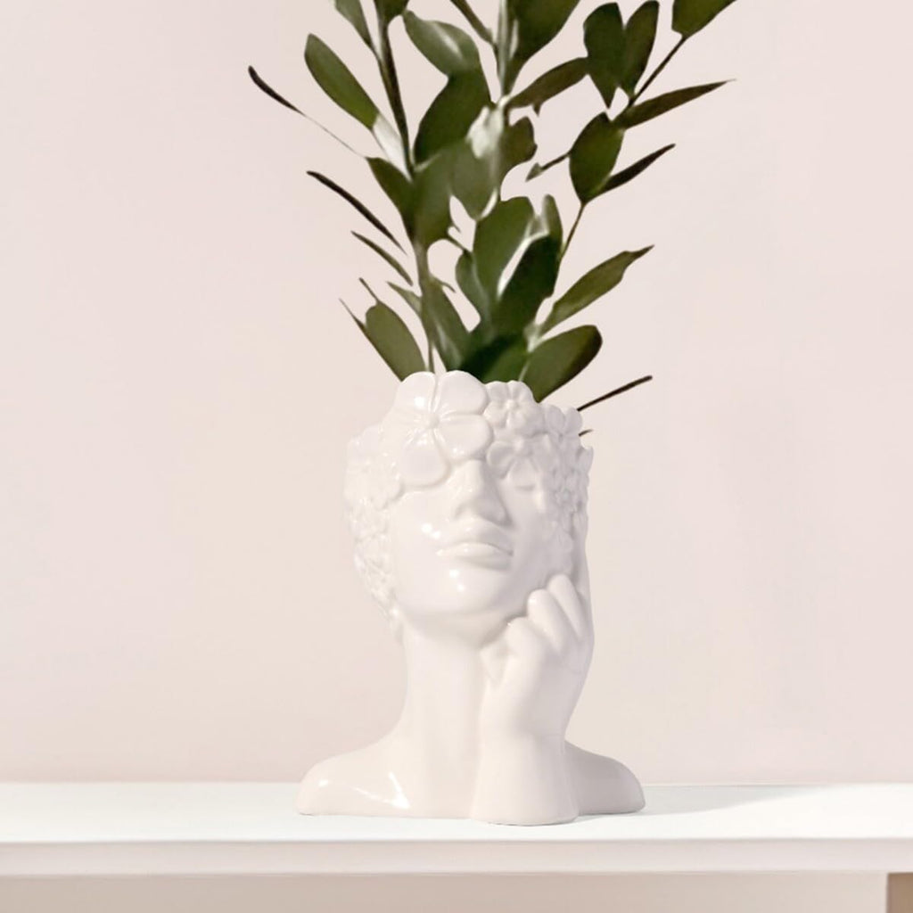 Ceramic Face Vase White Flower Vase for Decor, Female Face Vase Art, Modern Decorative Vase Centerpiece for Table, Shelf, Living Room, Office, Bedroom, Small