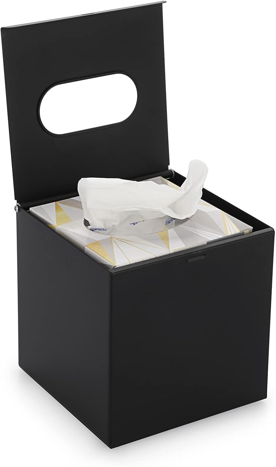 Sumnacon Square Tissue Box Cover - Stylish Cube Stainless Steel Tissue Box Holder, Modern Metal Facial Tissue Holder for Dresser Table Night Stand Bathroom Vanity Home Office Bar Wall Decor, Black