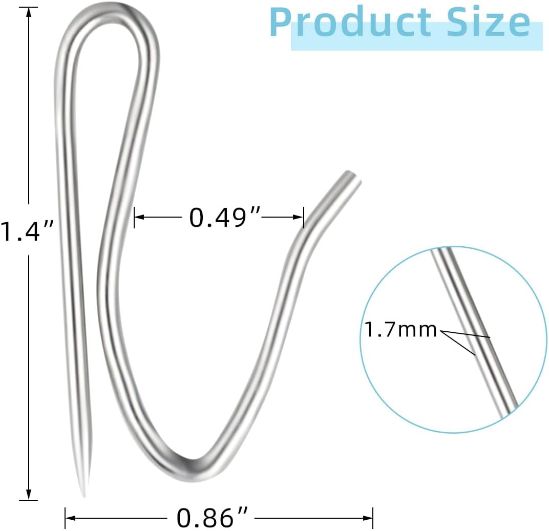100 Pack Metal Curtain Hooks Stainless Steel Drapery Pins for Pinch Pleat Curtains Pin-On Drapery Hook for Window Curtain Door Curtain Shower Curtain Curtain Pin for Drapes with Clear Box (Silver)