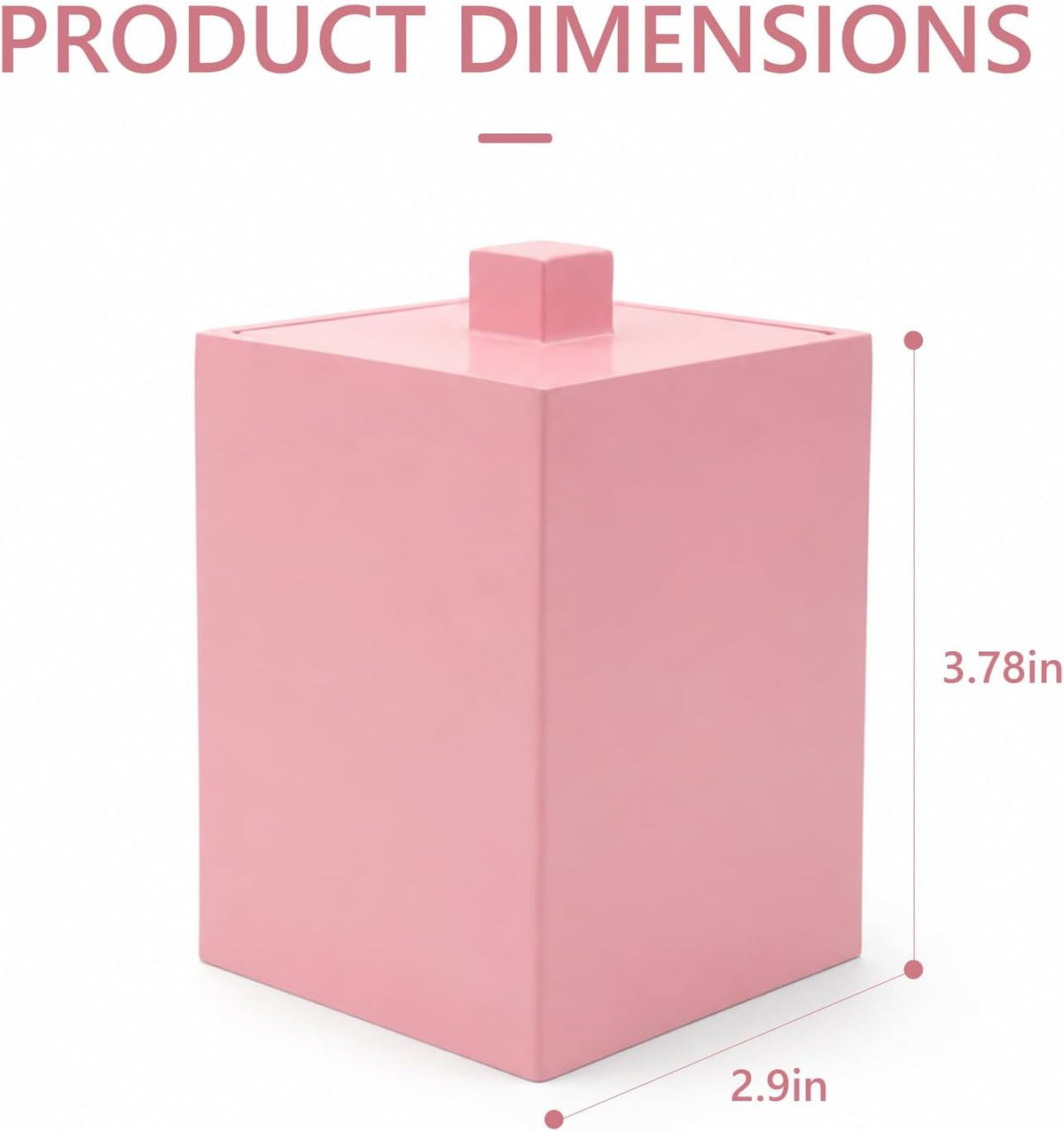 Bathroom Q Tip Holder with lid, Resin ,Square (Matte Pink)