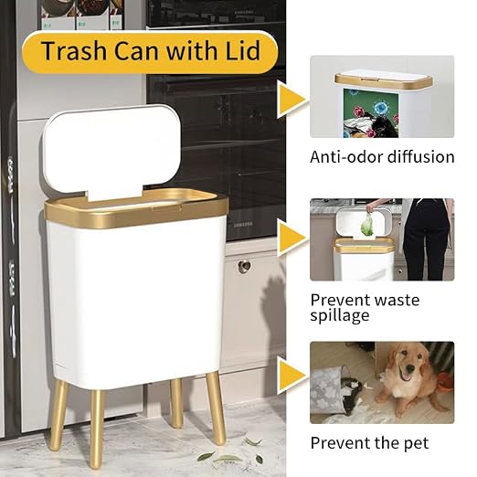 Procade 2Pack White and Gold Trash Can with Lid,4 Gallon Bathroom Trash Bin