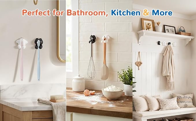 2 PCS Kids' Bathroom Toothbrush Holder,Suction Mount Silicone Toothbrush Holder,Cute Cartoon Cat and Dog Design, Perfect for Kids and Families