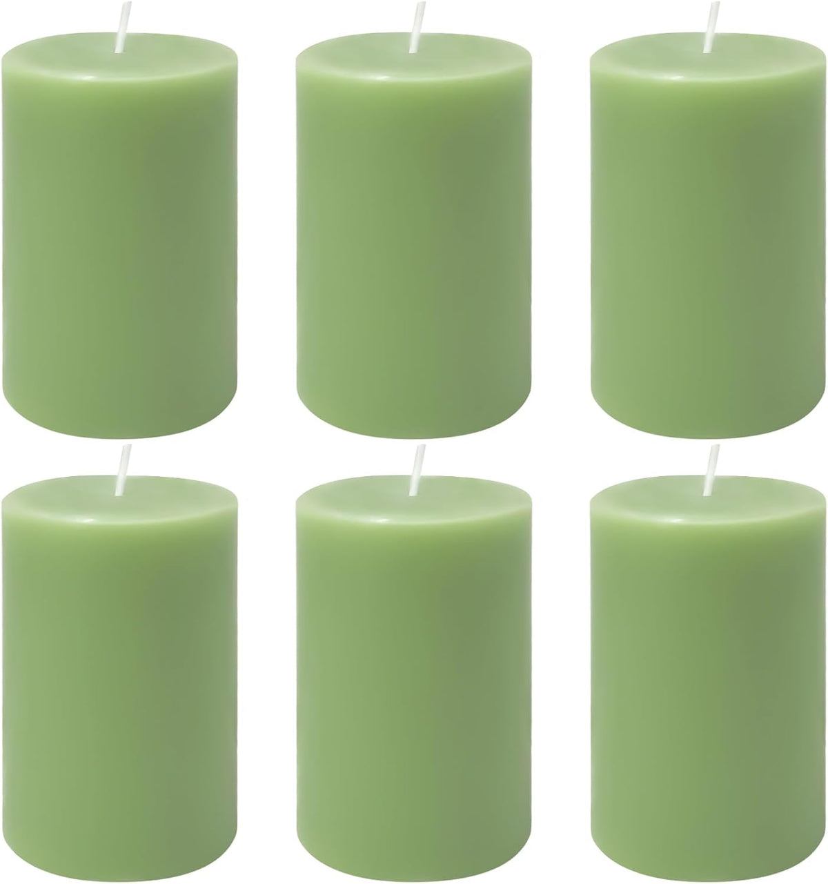 6 Pack 2x3 inch Pillar Candles, Sage Green Unscented Votive Candle for Celebration Home Decoration, Dripless and Long Burning Time
